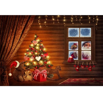 Karácsonyi háttér tégla kandalló karácsonyfa ajándék gyerekeknek baba család barkács dekoráció fotózás háttér fotóhívás