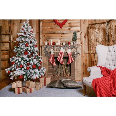 Karácsonyi háttér tégla kandalló karácsonyfa ajándék gyerekeknek baba család barkács dekoráció fotózás háttér fotóhívás