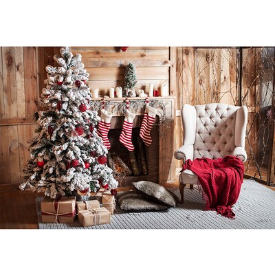 Karácsonyi háttér tégla kandalló karácsonyfa ajándék gyerekeknek baba család barkács dekoráció fotózás háttér fotóhívás