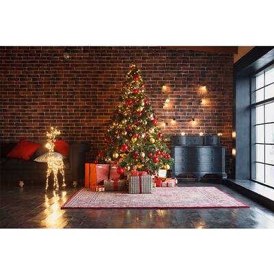 Karácsonyi háttér tégla kandalló karácsonyfa ajándék gyerekeknek baba család barkács dekoráció fotózás háttér fotóhívás