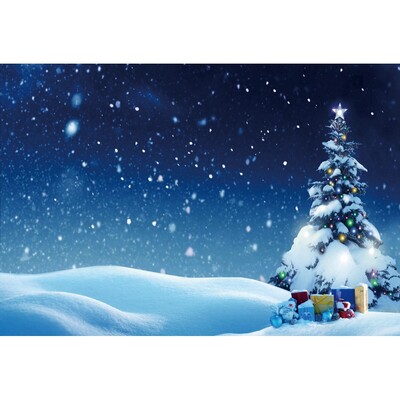 Sötétkék égbolt Hold Csillogó Csillag Fotó Háttér Karácsony Tél Fenyő Erdő Hó Éjszakai Természeti jelenet fotó háttér