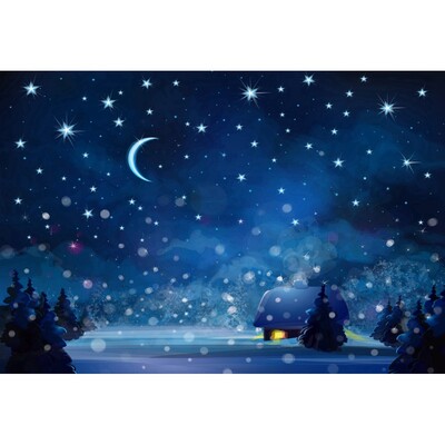 Sötétkék égbolt Hold Csillogó Csillag Fotó Háttér Karácsony Tél Fenyő Erdő Hó Éjszakai Természeti jelenet fotó háttér
