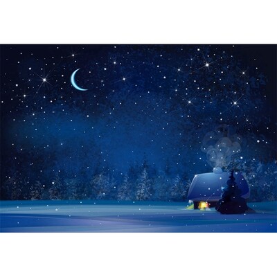 Sötétkék égbolt Hold Csillogó Csillag Fotó Háttér Karácsony Tél Fenyő Erdő Hó Éjszakai Természeti jelenet fotó háttér