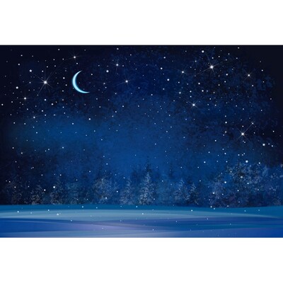 Sötétkék égbolt Hold Csillogó Csillag Fotó Háttér Karácsony Tél Fenyő Erdő Hó Éjszakai Természeti jelenet fotó háttér
