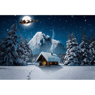 Sötétkék égbolt Hold Csillogó Csillag Fotó Háttér Karácsony Tél Fenyő Erdő Hó Éjszakai Természeti jelenet fotó háttér