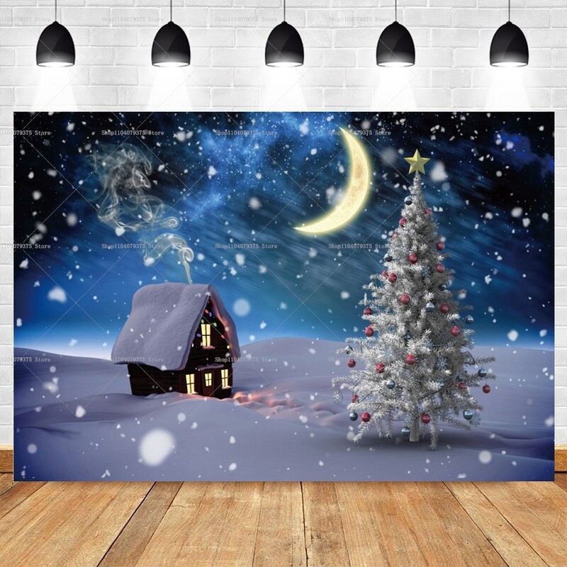 Sötétkék égbolt Hold Csillogó Csillag Fotó Háttér Karácsony Tél Fenyő Erdő Hó Éjszakai Természeti jelenet fotó háttér