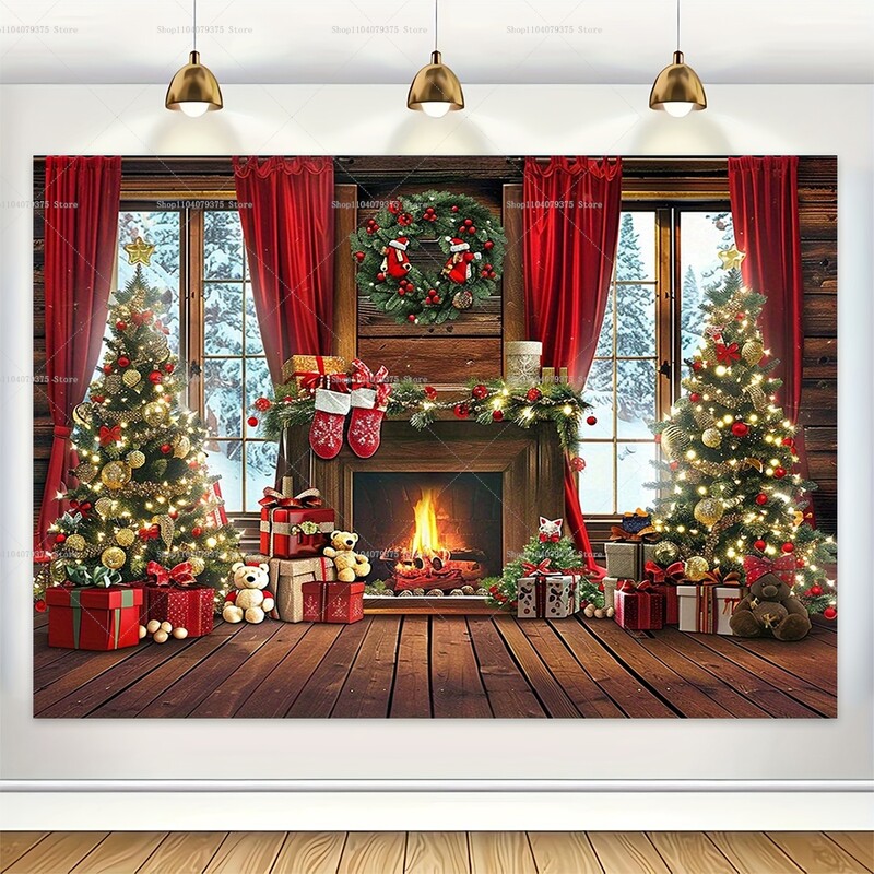 Karácsonyi fotózás Háttér Mikulás Kandalló Vinyl fénykép Háttér Karácsonyi Party kellékek Kezdőlap