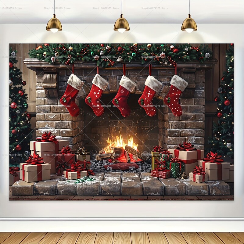 Karácsonyi fotózás Háttér Mikulás Kandalló Vinyl fénykép Háttér Karácsonyi Party kellékek Kezdőlap
