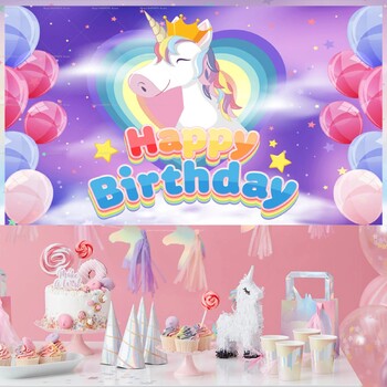 Βινυλικό σκηνικό Disney Unicorn για πάρτι γενεθλίων, Baby Showers, διακόσμηση εκδηλώσεων, Fantasy Unicorn Photography Prop, Banner πάρτι