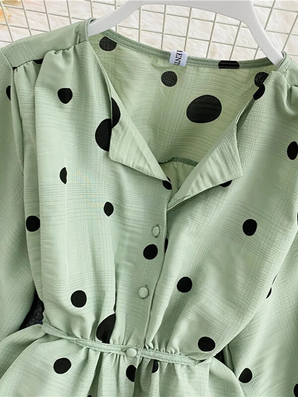 Bluză neregulată pentru femei, cămăși din șifon cu buline, toamnă, mâneci bufante, franțuzești, talie tăiată, bluză feminină, topuri PL521