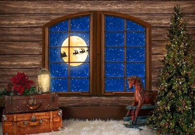 Boldog karácsonyfa ablakdísz háttér Mikulás Hold éjszaka Háttér Fotózás Banner Fesztivál újévi buli díszek