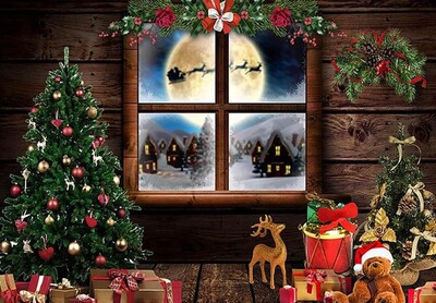 Boldog karácsonyfa ablakdísz háttér Mikulás Hold éjszaka Háttér Fotózás Banner Fesztivál újévi buli díszek