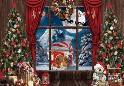 Boldog karácsonyfa ablakdísz háttér Mikulás Hold éjszaka Háttér Fotózás Banner Fesztivál újévi buli díszek