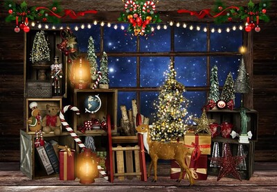 Boldog karácsonyfa ablakdísz háttér Mikulás Hold éjszaka Háttér Fotózás Banner Fesztivál újévi buli díszek