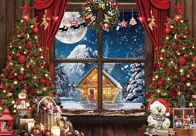 Boldog karácsonyfa ablakdísz háttér Mikulás Hold éjszaka Háttér Fotózás Banner Fesztivál újévi buli díszek