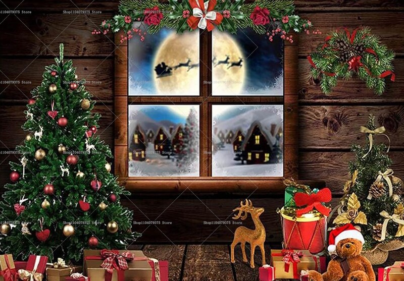 Boldog karácsonyfa ablakdísz háttér Mikulás Hold éjszaka Háttér Fotózás Banner Fesztivál újévi buli díszek