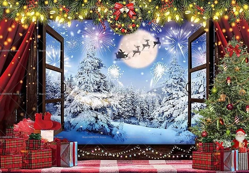 Boldog karácsonyfa ablakdísz háttér Mikulás Hold éjszaka Háttér Fotózás Banner Fesztivál újévi buli díszek