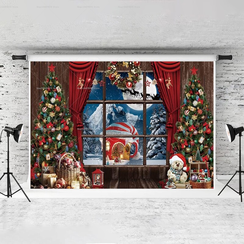 Boldog karácsonyfa ablakdísz háttér Mikulás Hold éjszaka Háttér Fotózás Banner Fesztivál újévi buli díszek
