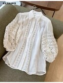 2024-es nyár, elegáns, édes, lehajtható gallérral ellátott luxus elegáns ing női kauzális tömör blúzok, egysoros, vájt pólók felső