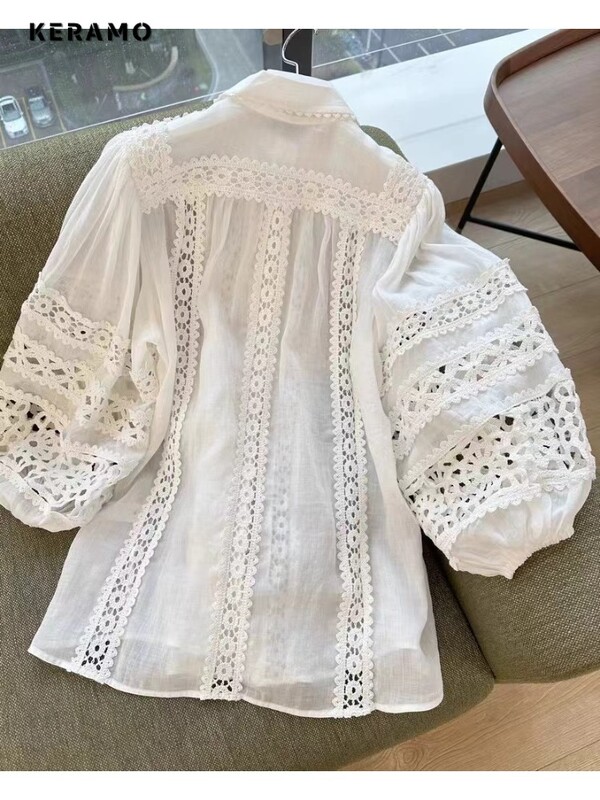 2024-es nyár, elegáns, édes, lehajtható gallérral ellátott luxus elegáns ing női kauzális tömör blúzok, egysoros, vájt pólók felső