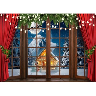Karácsonyi fotózás hátterek Ablak Hó Fenyőfa Ház dekoráció Háttér Téli fotóstúdió lőfülke kellékek