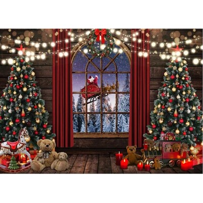 Karácsonyi fotózás hátterek Ablak Hó Fenyőfa Ház dekoráció Háttér Téli fotóstúdió lőfülke kellékek
