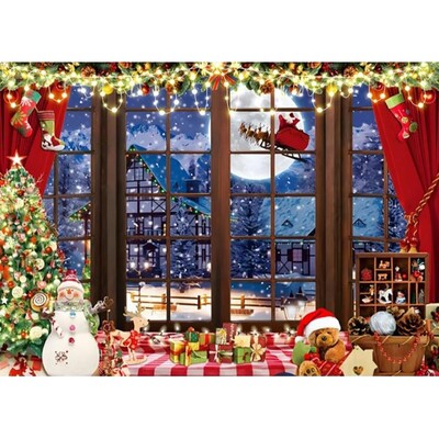 Karácsonyi fotózás hátterek Ablak Hó Fenyőfa Ház dekoráció Háttér Téli fotóstúdió lőfülke kellékek
