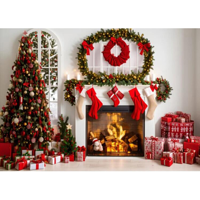 Karácsonyi fotózás hátterek Ablak Hó Fenyőfa Ház dekoráció Háttér Téli fotóstúdió lőfülke kellékek