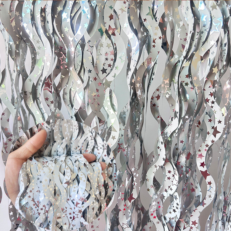 Fém talmi fólia rojtos függönyök csillagos Party Photo Backdrop Party Streamerekkel születésnapi szilveszteri esküvői dekorációhoz