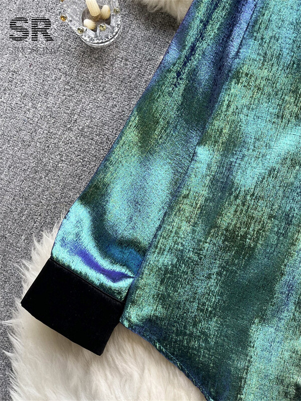 SINGREINY Shine Diamonds alkalmi ing, női hajtóka, hosszú ujjú tavaszi őszi divat hölgyeknek Luxus utcai viselet hajtókás blúz