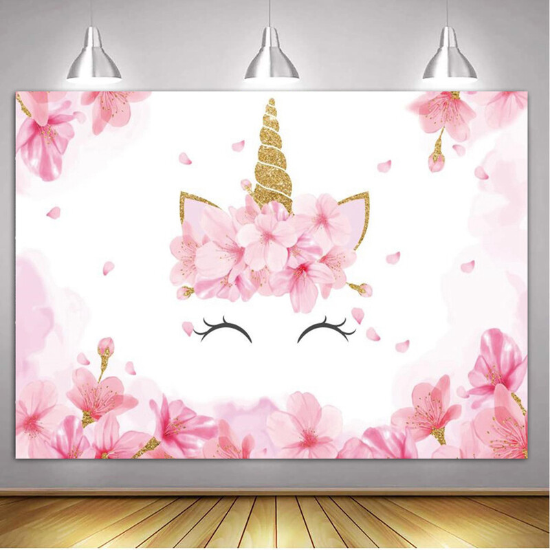 Szivárvány egyszarvú háttér Boldog születésnapi parti díszek lányoknak akvarell virágos csillogó csillagok fényképezési háttér