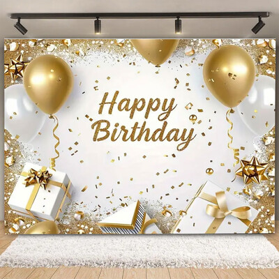 Fundal pentru petrecere de naștere cu sclipici auriu, albastru, balon, stand, banner, afiș, fundal pentru adulți, pentru petreceri cu tematică, cadouri