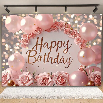 Fundal pentru petrecere de naștere cu sclipici auriu, albastru, balon, stand, banner, afiș, fundal pentru adulți, pentru petreceri cu tematică, cadouri