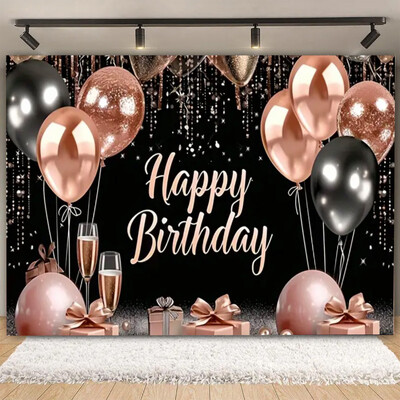 Fundal pentru petrecere de naștere cu sclipici auriu, albastru, balon, stand, banner, afiș, fundal pentru adulți, pentru petreceri cu tematică, cadouri