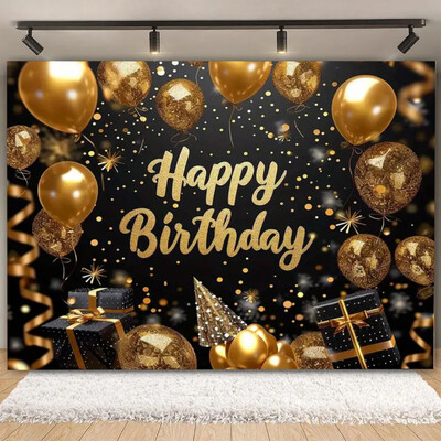 Fundal pentru petrecere de naștere cu sclipici auriu, albastru, balon, stand, banner, afiș, fundal pentru adulți, pentru petreceri cu tematică, cadouri