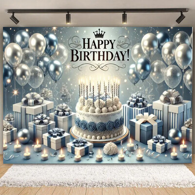 Fundal pentru petrecere de naștere cu sclipici auriu, albastru, balon, stand, banner, afiș, fundal pentru adulți, pentru petreceri cu tematică, cadouri