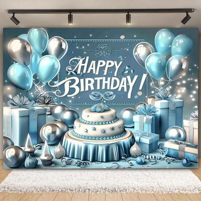 Fundal pentru petrecere de naștere cu sclipici auriu, albastru, balon, stand, banner, afiș, fundal pentru adulți, pentru petreceri cu tematică, cadouri