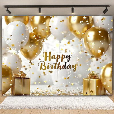 Fundal pentru petrecere de naștere cu sclipici auriu, albastru, balon, stand, banner, afiș, fundal pentru adulți, pentru petreceri cu tematică, cadouri