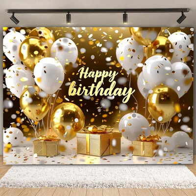 Fundal pentru petrecere de naștere cu sclipici auriu, albastru, balon, stand, banner, afiș, fundal pentru adulți, pentru petreceri cu tematică, cadouri