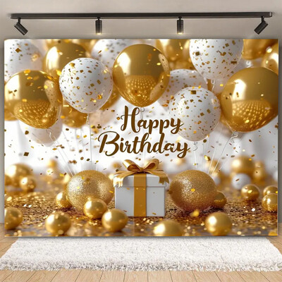 Fundal pentru petrecere de naștere cu sclipici auriu, albastru, balon, stand, banner, afiș, fundal pentru adulți, pentru petreceri cu tematică, cadouri