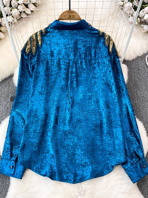 XFPV női gyémánt flitteres bő, egysoros blúz hajtóka, hosszú ujjú könnyű ingek 2024 tavaszi nyár SM10837