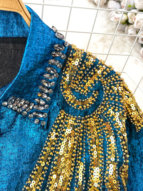 XFPV női gyémánt flitteres bő, egysoros blúz hajtóka, hosszú ujjú könnyű ingek 2024 tavaszi nyár SM10837