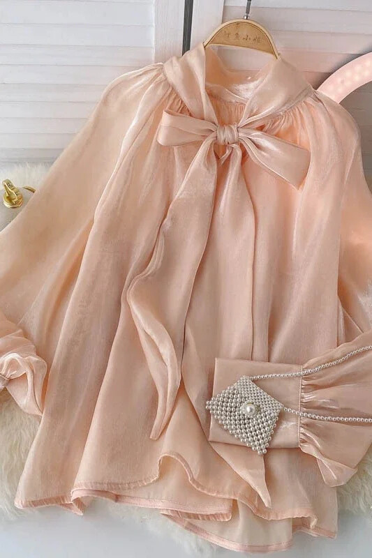 Francia elegáns pólók női 2023 nyári hosszú ujjú mindenható blúz ing női masnis gallér alkalmi női blúzok Dropshipping