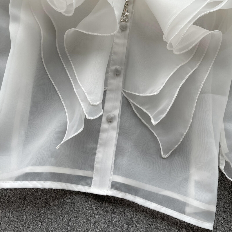 Női elegáns fodros, redőzött, hosszú ujjú tankfelső, vékony, alap szexi koreai divatos nyakú, hosszú ujjú nyári női blúz