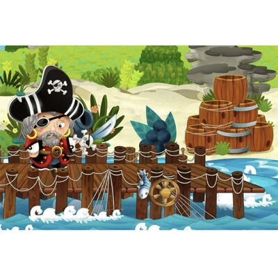 Piratų laivo kapitono fonas Kūdikio gimtadienio nuotraukos fono lobių žemėlapis Laivas krovinys medinės lentos šaudymo vakarėlio fonas