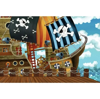 Piratų laivo kapitono fonas Kūdikio gimtadienio nuotraukos fono lobių žemėlapis Laivas krovinys medinės lentos šaudymo vakarėlio fonas