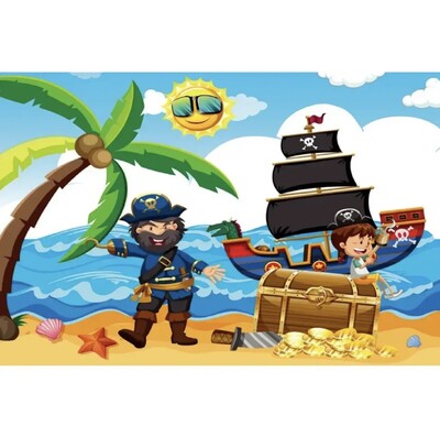Piratų laivo kapitono fonas Kūdikio gimtadienio nuotraukos fono lobių žemėlapis Laivas krovinys medinės lentos šaudymo vakarėlio fonas