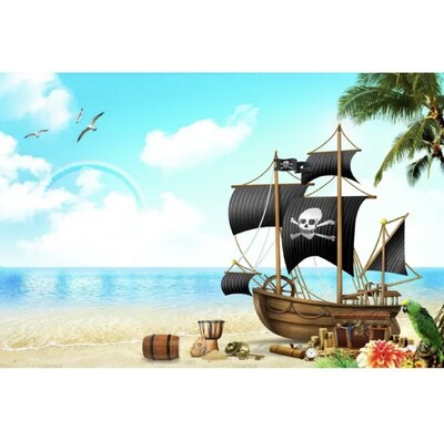 Piratų laivo kapitono fonas Kūdikio gimtadienio nuotraukos fono lobių žemėlapis Laivas krovinys medinės lentos šaudymo vakarėlio fonas