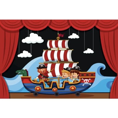 Piratų laivo kapitono fonas Kūdikio gimtadienio nuotraukos fono lobių žemėlapis Laivas krovinys medinės lentos šaudymo vakarėlio fonas