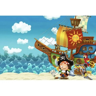 Piratų laivo kapitono fonas Kūdikio gimtadienio nuotraukos fono lobių žemėlapis Laivas krovinys medinės lentos šaudymo vakarėlio fonas